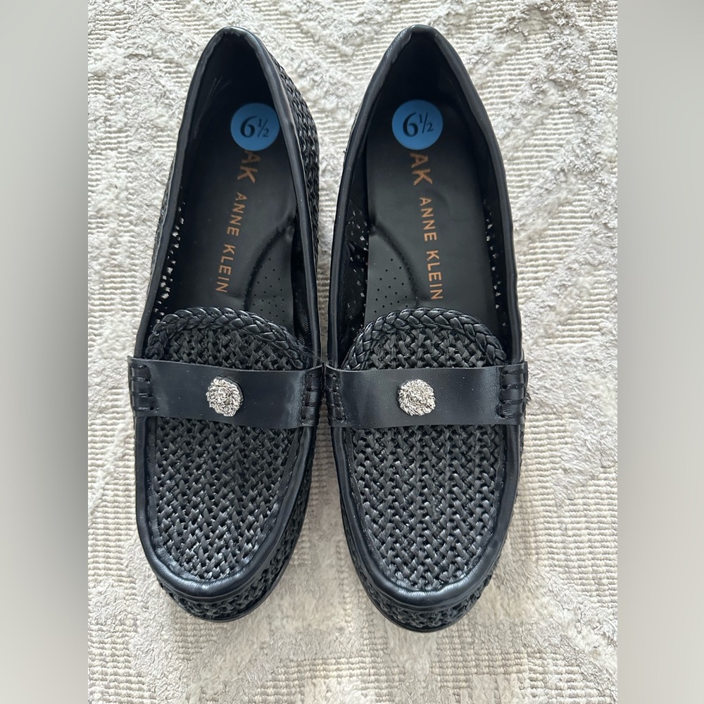 Anne Klein Black Woven Loafers